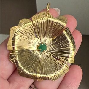 Gold Floral Pendant with Green Accent